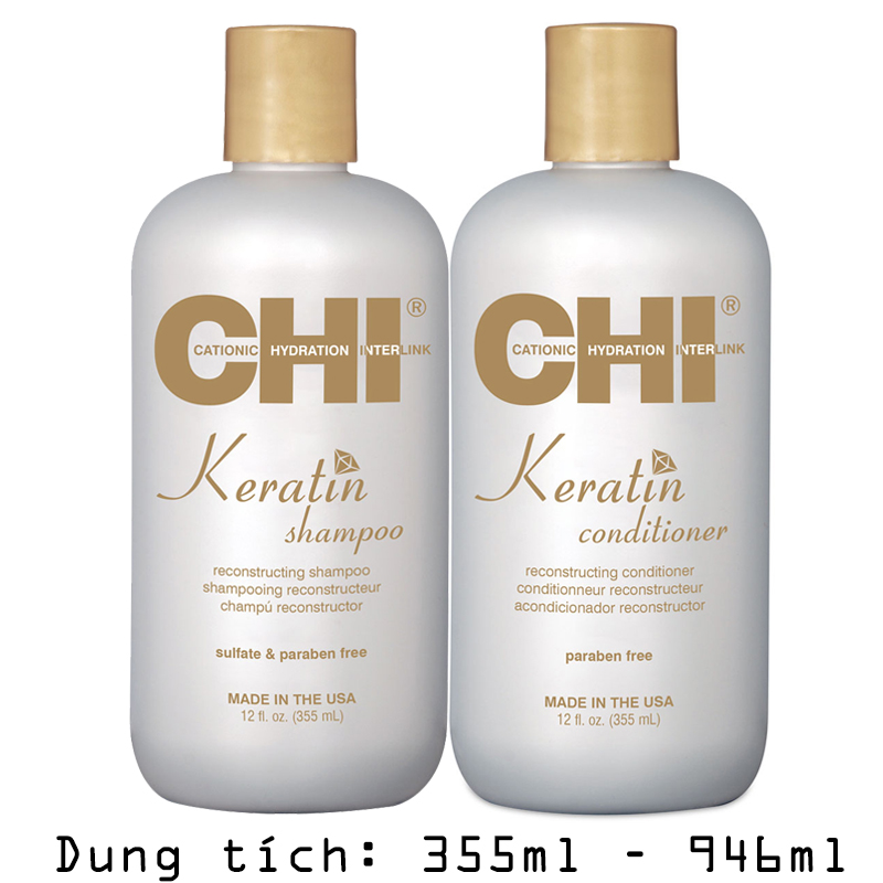 Bộ Dầu Gội Xả CHI Keratin Phục Hồi Tóc 355ml/946ml