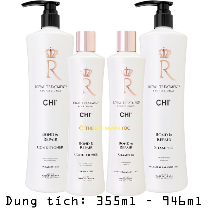 Dầu gội xả CHI Royal phục hồi tóc hư tổn bond & repair 355ml/946ml