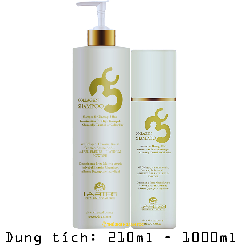 Dầu gội Labios Collagen 3C phục hồi tóc khô xơ hư tổn 210ml/1000ml